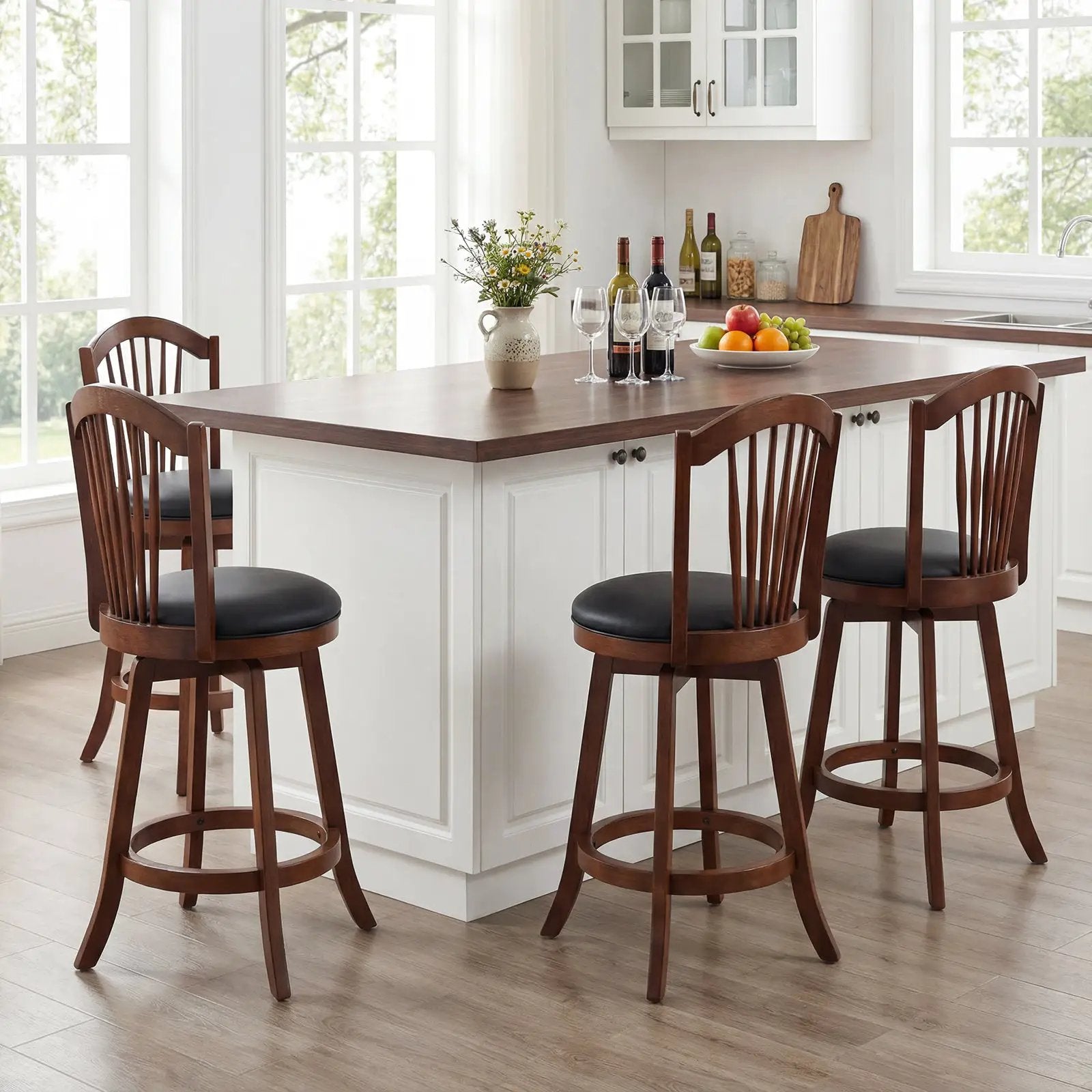 Swivel Bar Stools with Backrests and Wood Frame for Kitchen Island by DirectDeals