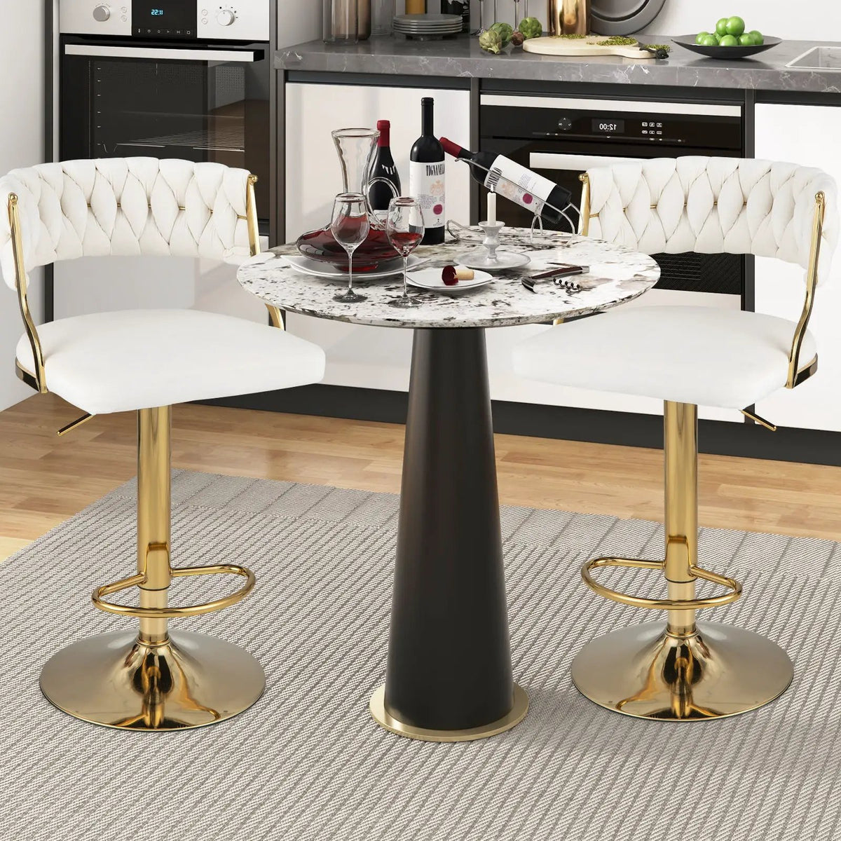 Swivel Barstool with Woven Back Set of 2 for Kitchen Island Cafe, photo 6 of 23