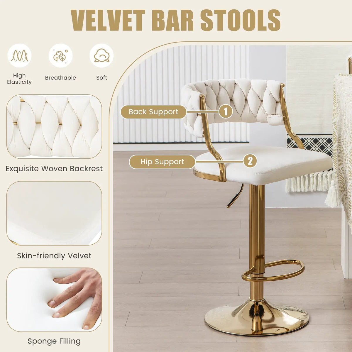 Swivel Barstool with Woven Back Set of 2 for Kitchen Island Cafe, photo 16 of 23