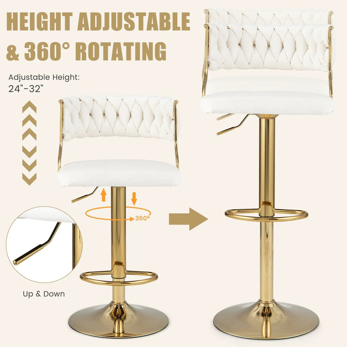 Swivel Barstool with Woven Back Set of 2 for Kitchen Island Cafe, photo 19 of 23