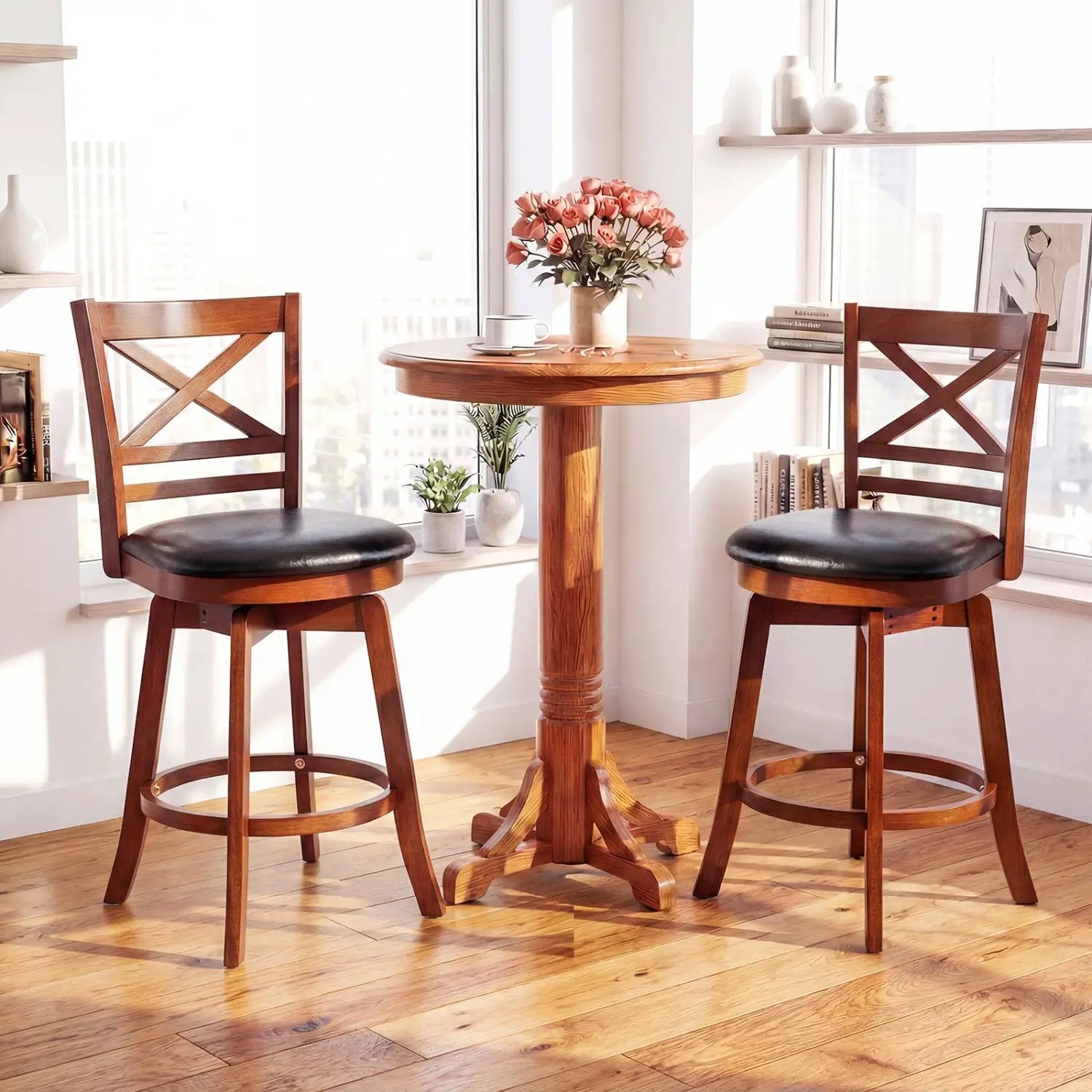 Swivel Barstools Set of 2 with Backrest and Footrest by DirectDeals