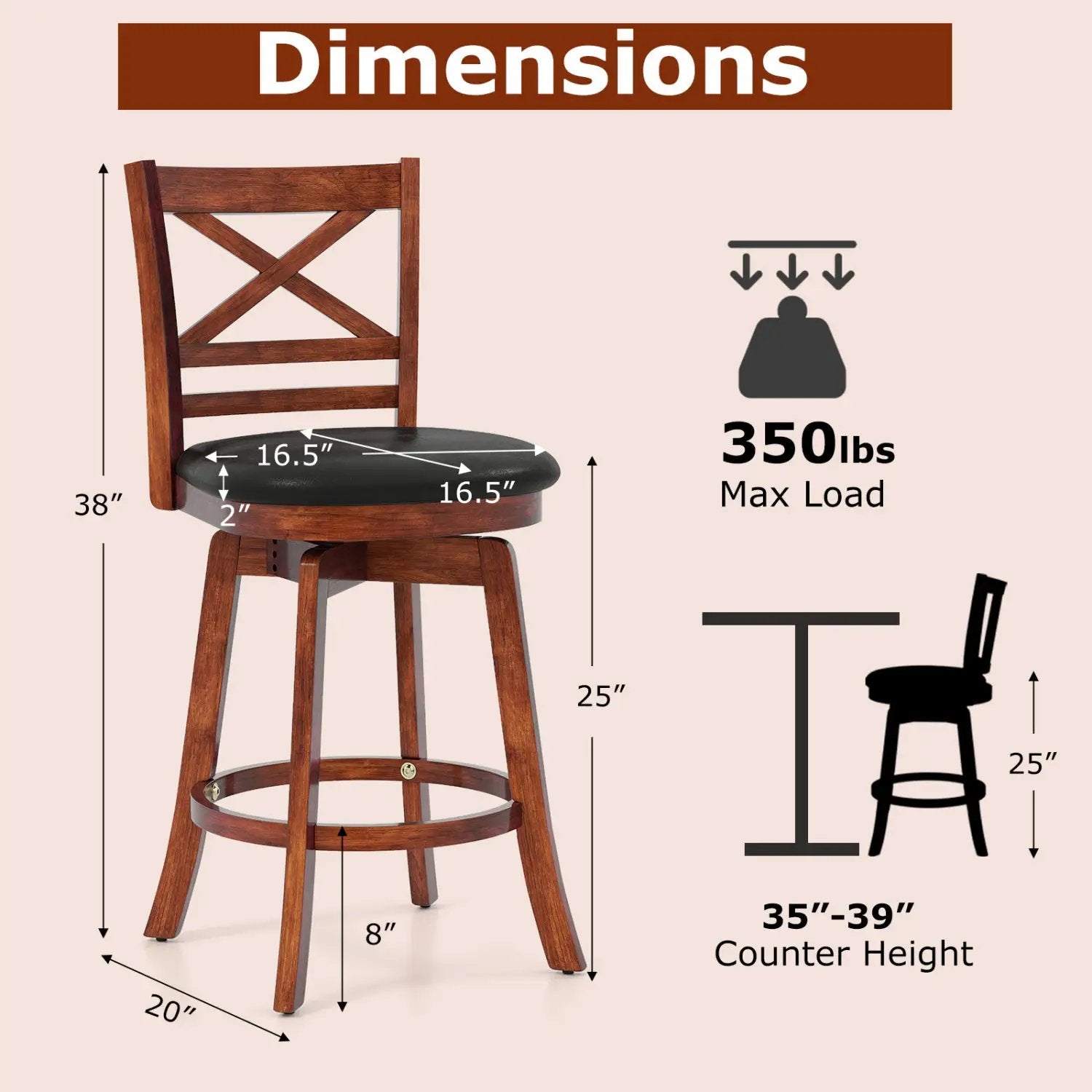 Swivel Barstools Set of 2 with Backrest and Footrest by DirectDeals