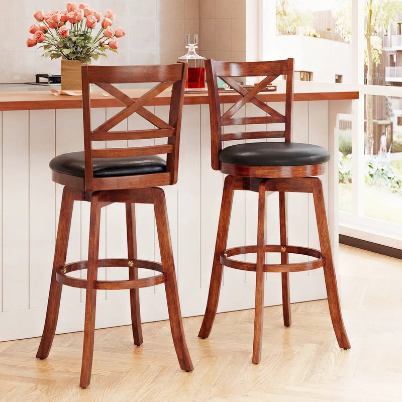 Swivel Barstools Set of 2 with Backrest and Footrest by DirectDeals