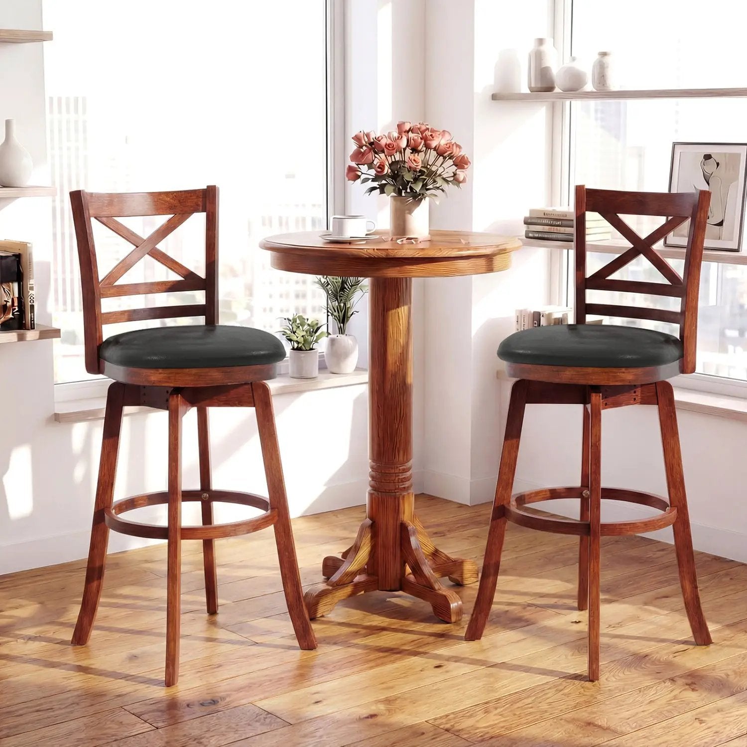 Swivel Barstools Set of 2 with Backrest and Footrest by DirectDeals