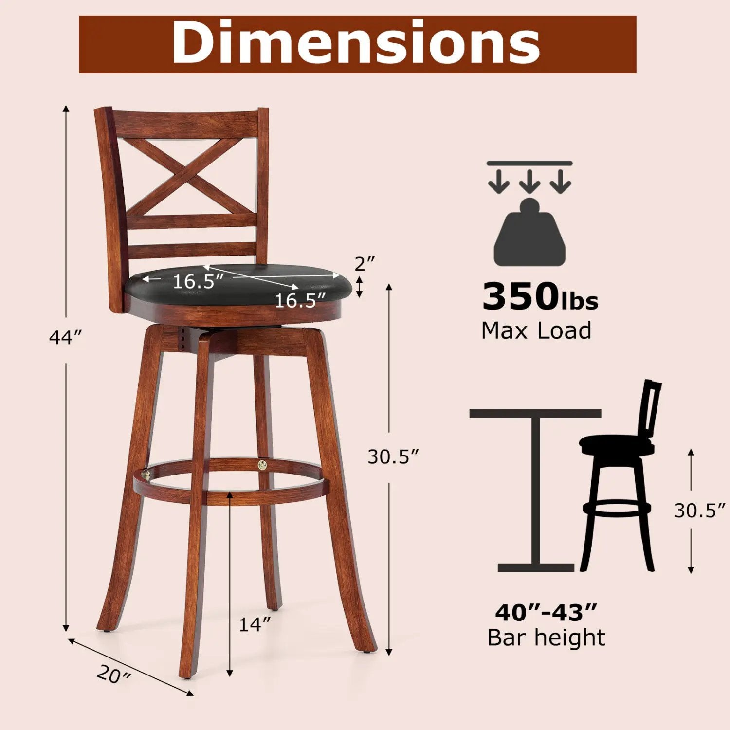 Swivel Barstools Set of 2 with Backrest and Footrest by DirectDeals
