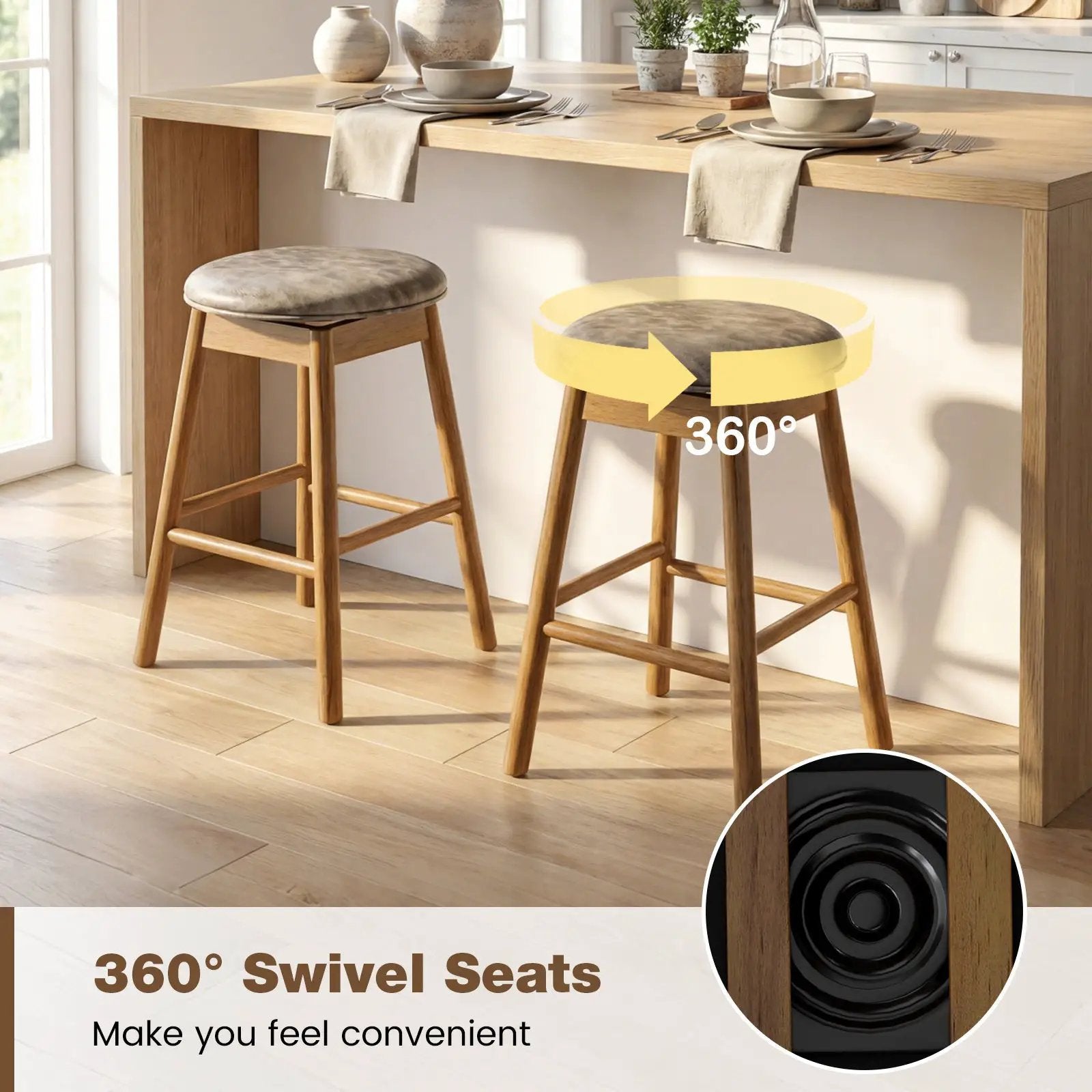 Swivel Counter Height Barstools with Solid Wood Legs and Footrests-Set of 2 by DirectDeals