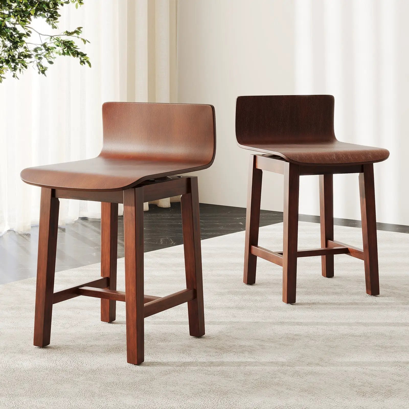 Swivel Dining Chair Set of 2 with Low Back and Curved Seat-Walnut by DirectDeals