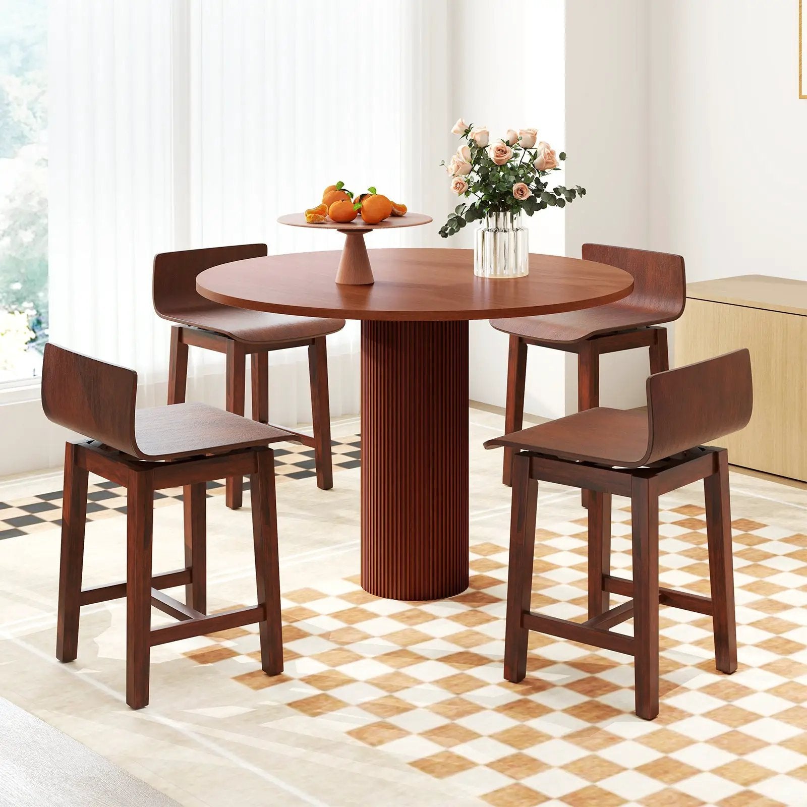 Swivel Dining Chair Set of 2 with Low Back and Curved Seat-Walnut by DirectDeals