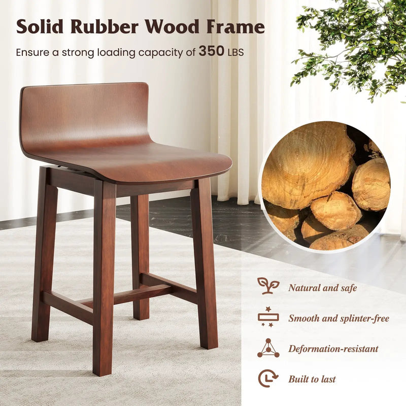 Swivel Dining Chair Set of 2 with Low Back and Curved Seat-Walnut by DirectDeals