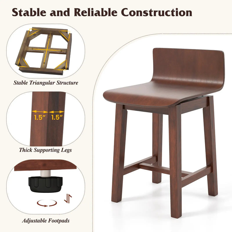 Swivel Dining Chair Set of 2 with Low Back and Curved Seat-Walnut by DirectDeals
