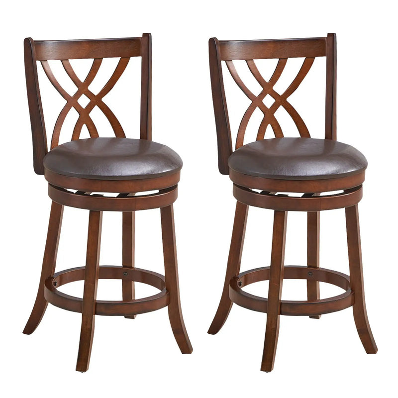 360° Swivel Counter Height Chairs with PU Leather Cushioned Seat and Footrests by DirectDeals