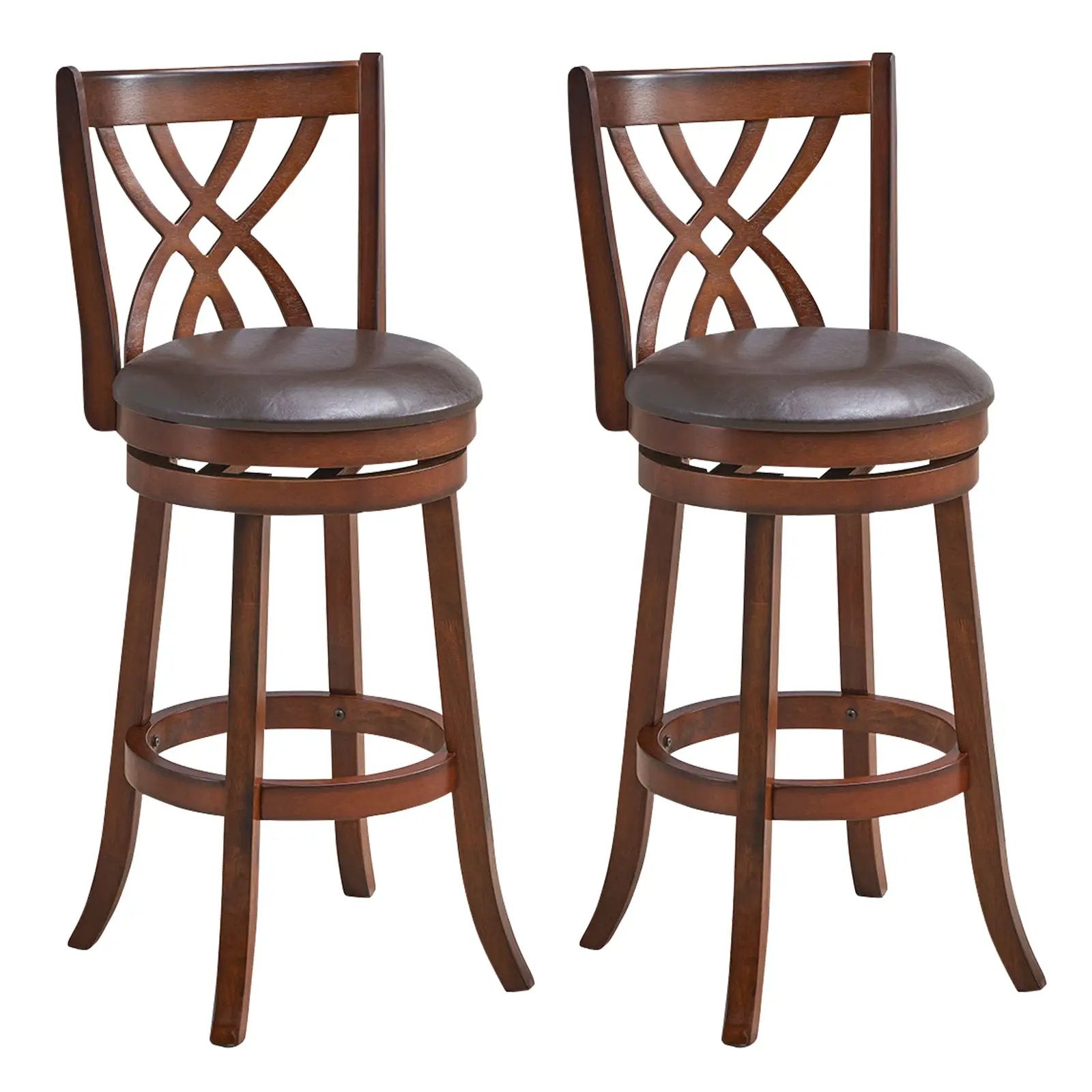 360° Swivel Counter Height Chairs with PU Leather Cushioned Seat and Footrests by DirectDeals