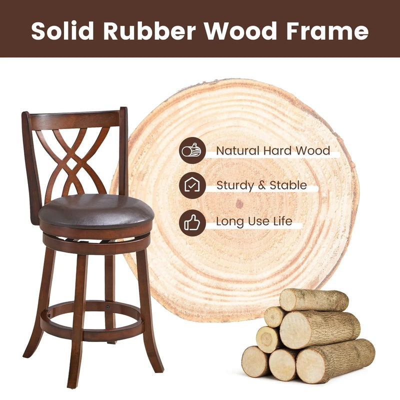 360° Swivel Counter Height Chairs with PU Leather Cushioned Seat and Footrests by DirectDeals
