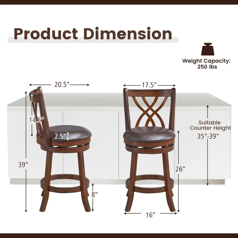 360° Swivel Counter Height Chairs with PU Leather Cushioned Seat and Footrests by DirectDeals