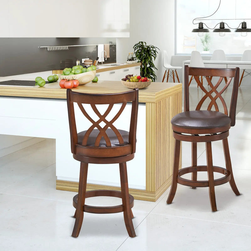 360° Swivel Counter Height Chairs with PU Leather Cushioned Seat and Footrests by DirectDeals