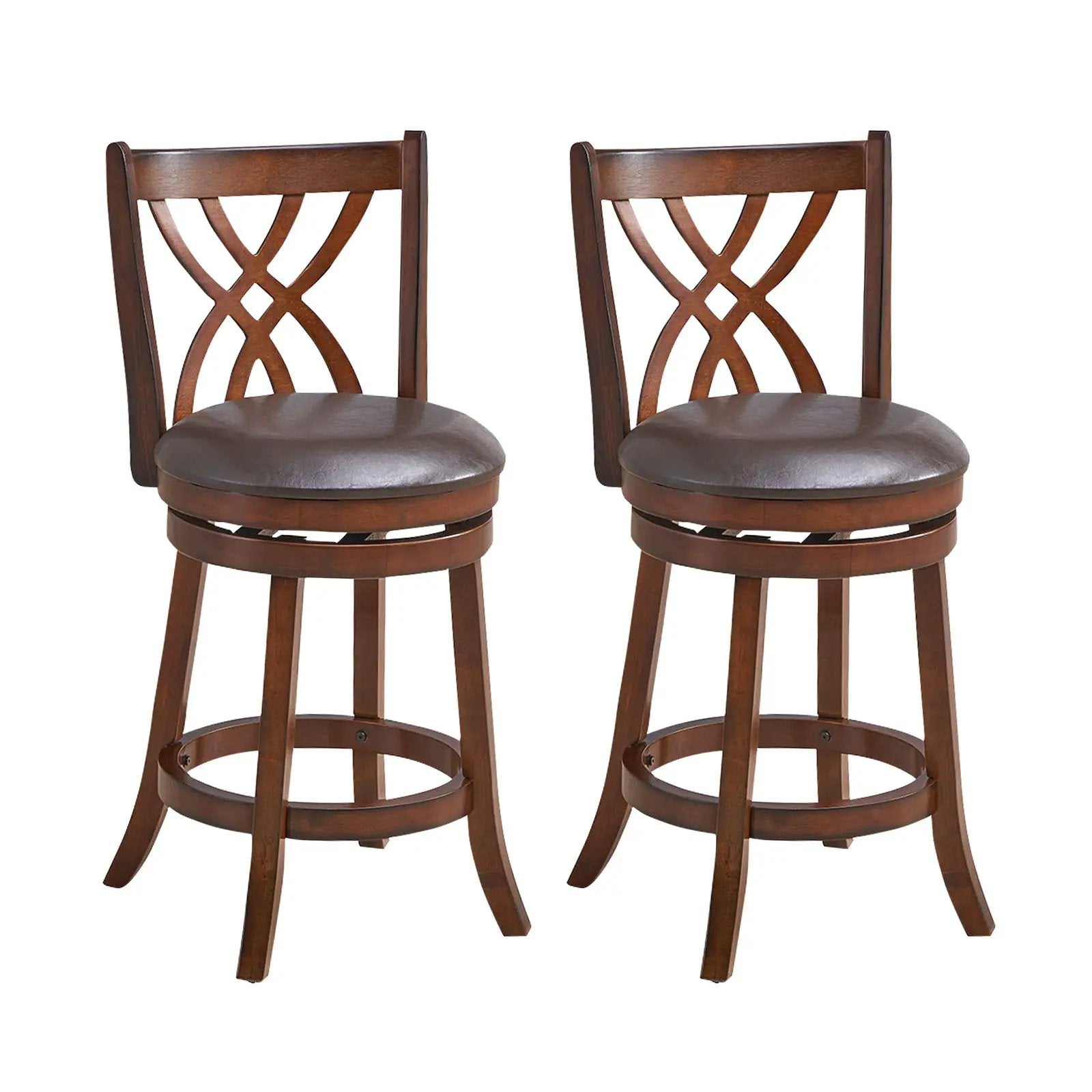 360° Swivel Counter Height Chairs with PU Leather Cushioned Seat and Footrests by DirectDeals