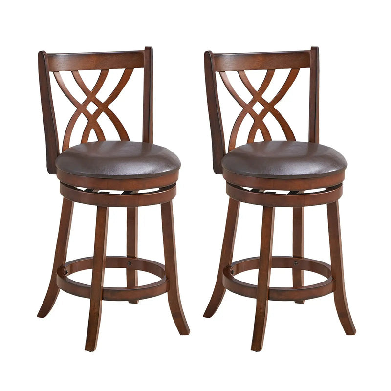 360° Swivel Counter Height Chairs with PU Leather Cushioned Seat and Footrests by DirectDeals