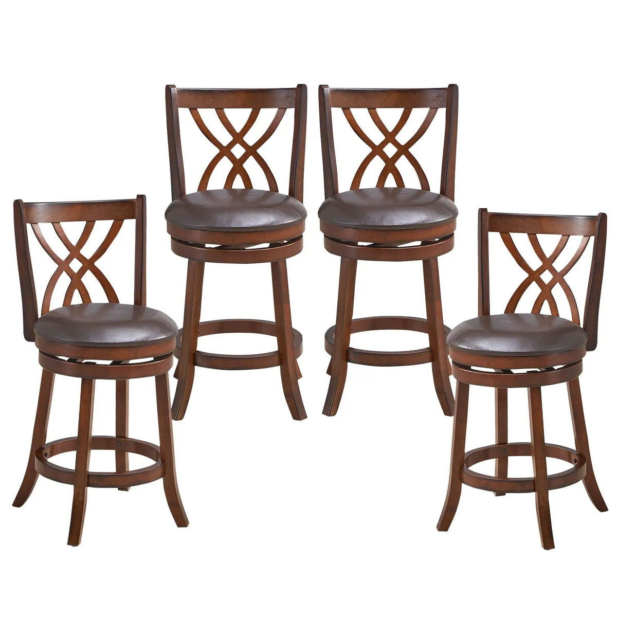 360° Swivel Counter Height Chairs with PU Leather Cushioned Seat and Footrests, photo 7 of 9