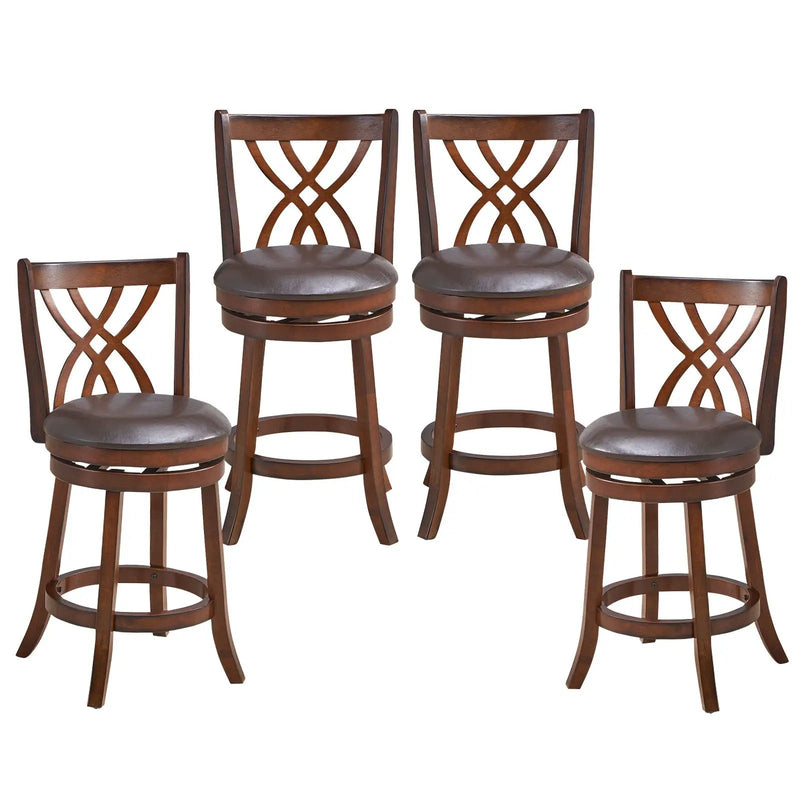 360° Swivel Counter Height Chairs with PU Leather Cushioned Seat and Footrests by DirectDeals