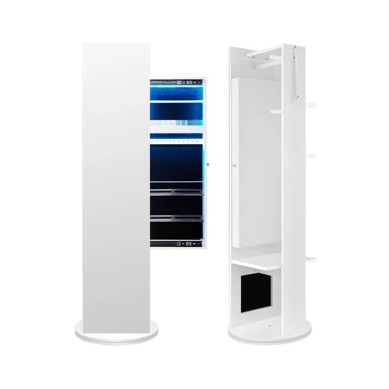 360-Degree Swivel Jewelry Cabinet Armoire with Full Length Mirror and Coat Rack-White by DirectDeals