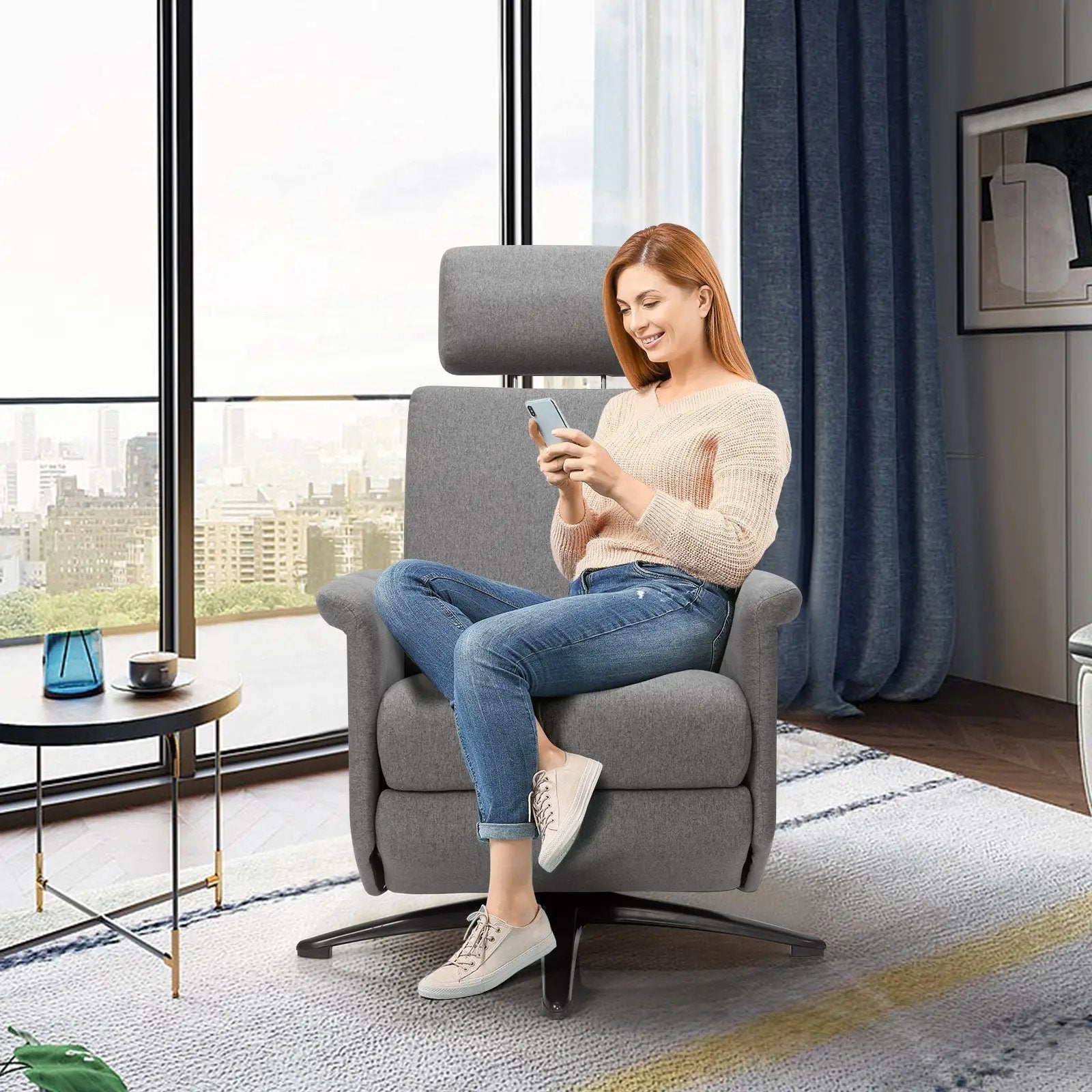 Swivel Massage Recliner Single Sofa with Adjustable Headrest-Gray by DirectDeals