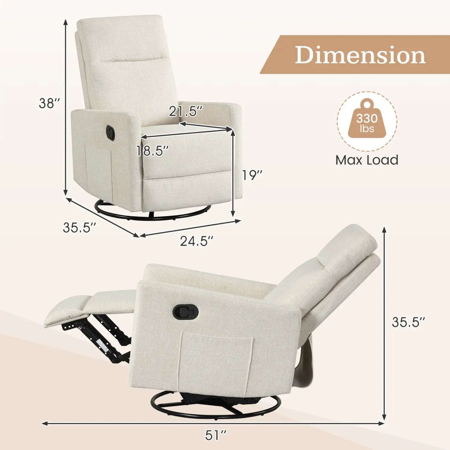 Swivel Rocking Chair 360° Nursery Reclining Rocker Armchair with Cushioned Back by DirectDeals