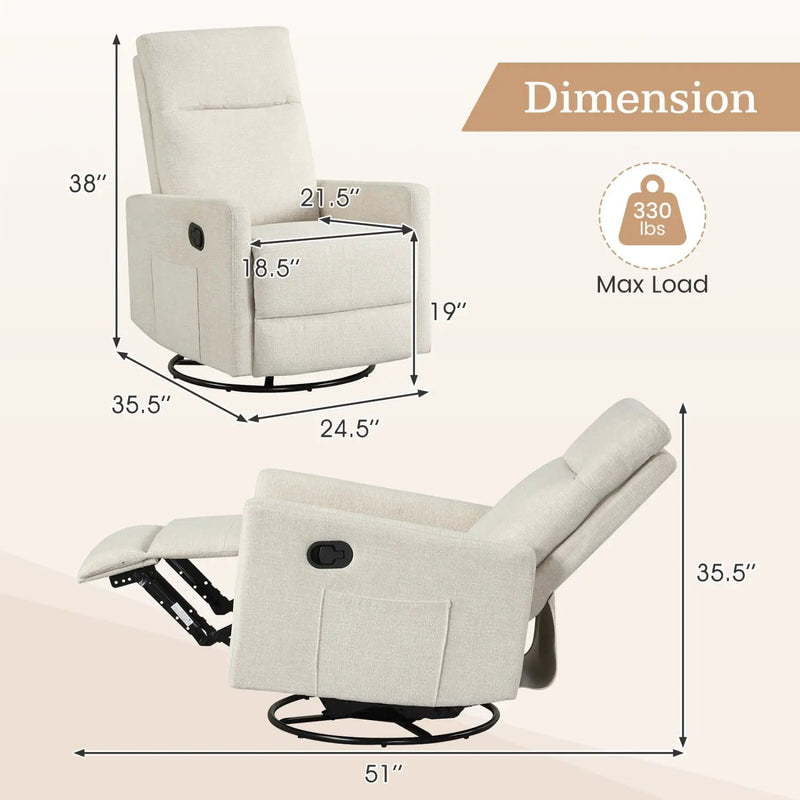 Swivel Rocking Chair 360° Nursery Reclining Rocker Armchair with Cushioned Back by DirectDeals