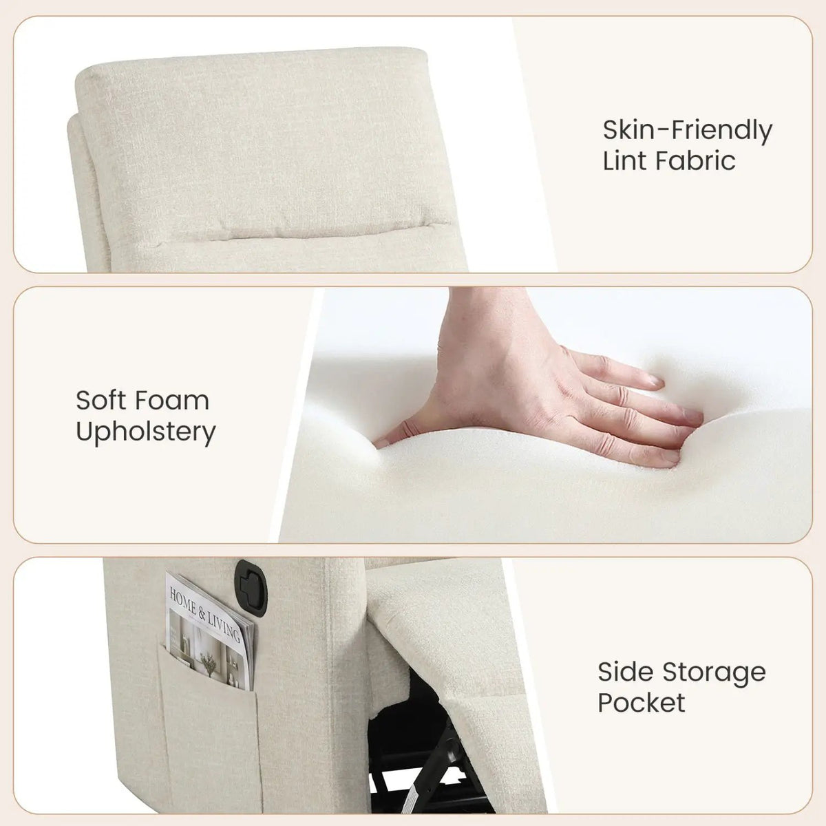 Swivel Rocking Chair 360° Nursery Reclining Rocker Armchair with Cushioned Back, photo 7 of 10