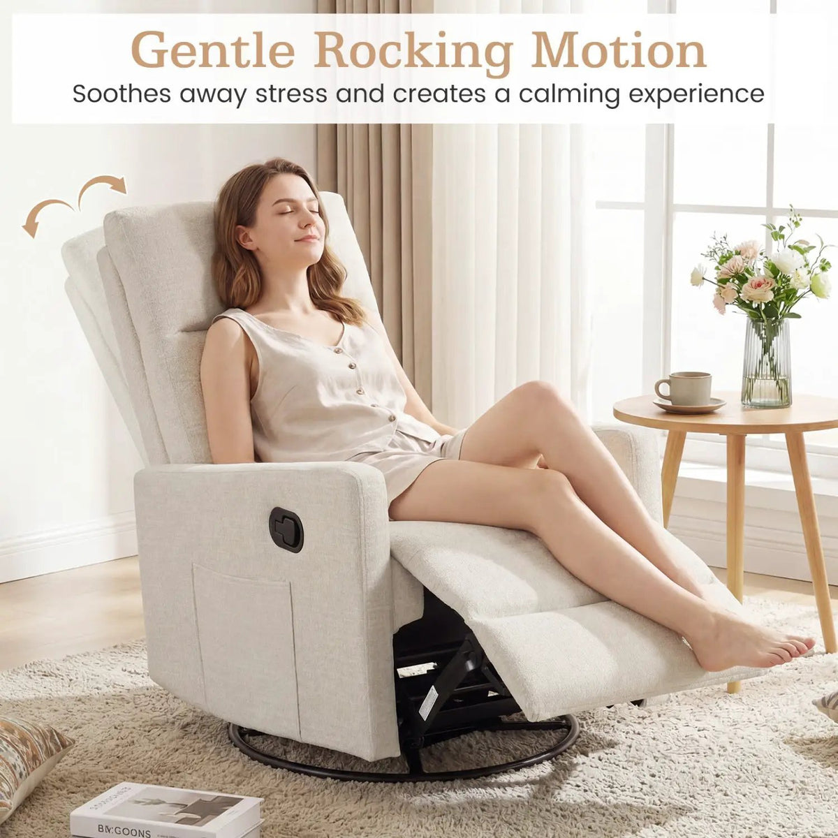 Swivel Rocking Chair 360° Nursery Reclining Rocker Armchair with Cushioned Back, photo 9 of 10