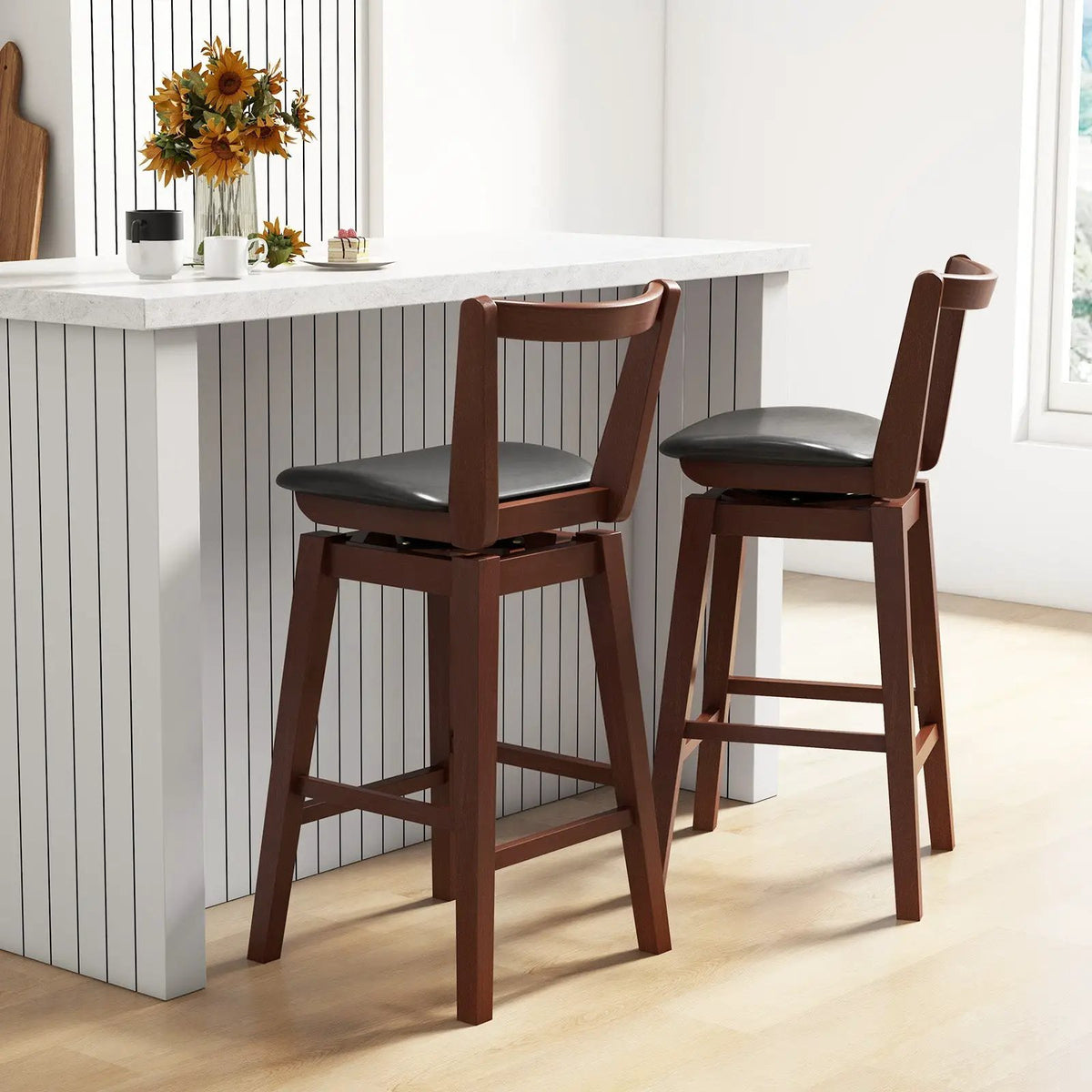 Swivel Upholstered PU Leather Stool with Backrest and Cushioned Seat, photo 5 of 9