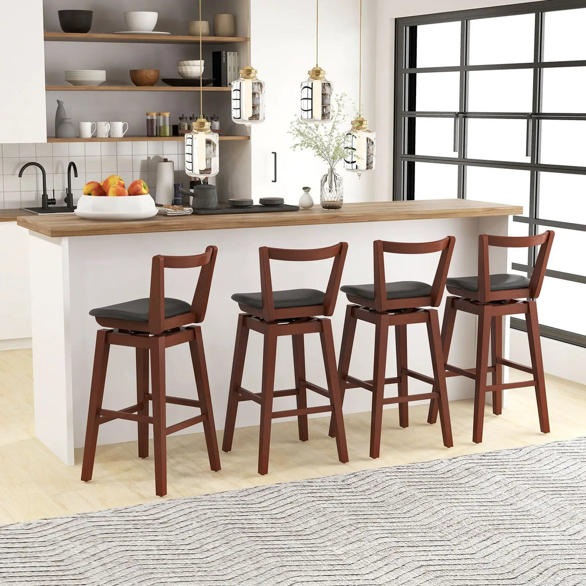 Swivel Upholstered PU Leather Stool with Backrest and Cushioned Seat, photo 6 of 9