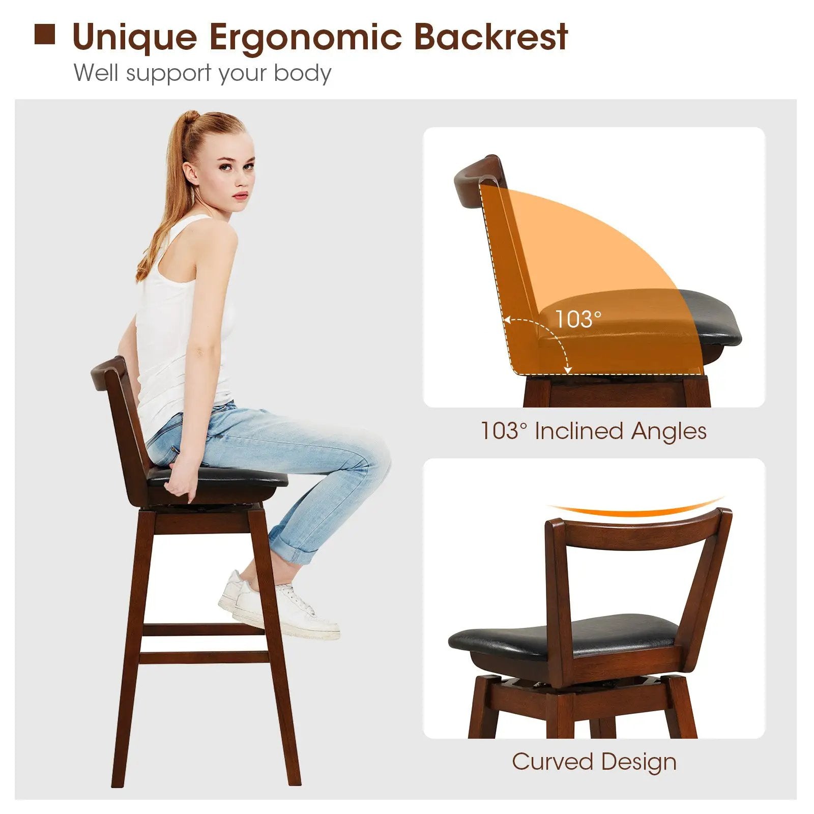 Swivel Upholstered PU Leather Stool with Backrest and Cushioned Seat by DirectDeals
