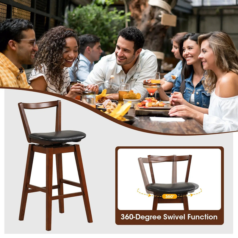 Swivel Upholstered PU Leather Stool with Backrest and Cushioned Seat by DirectDeals