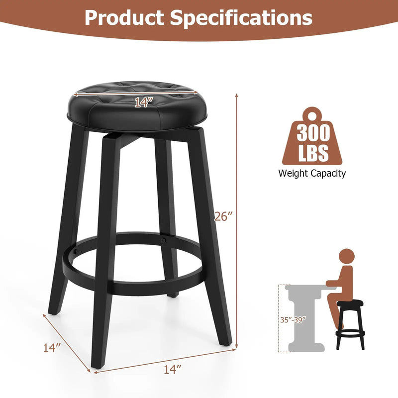 360¬∞ Swivel Upholstered Rubberwood Frame Bar Stool Set of 2 with Footrest by DirectDeals