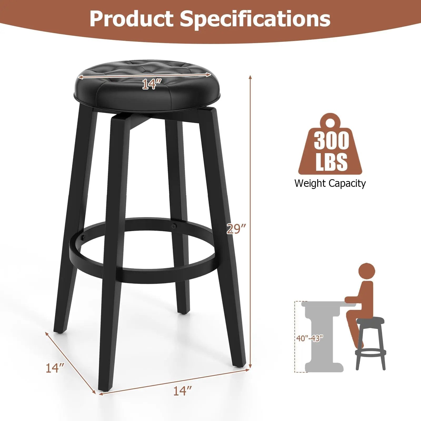 360¬∞ Swivel Upholstered Rubberwood Frame Bar Stool Set of 2 with Footrest by DirectDeals