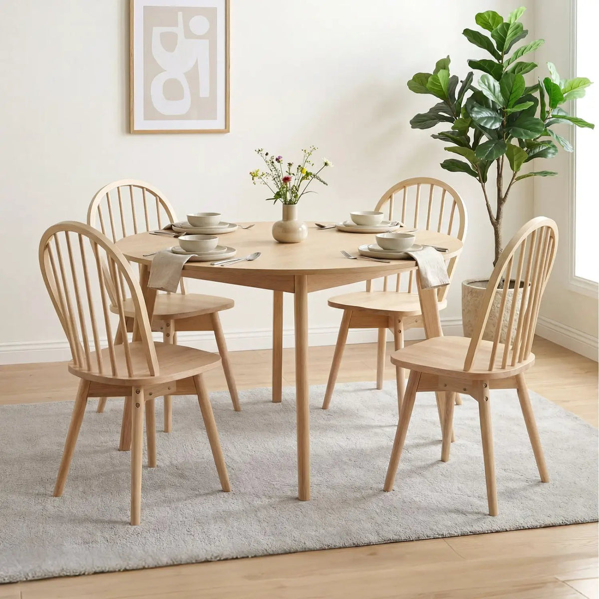 Swivel Windsor Dining Chairs Set of 4 with Solid Rubber Wood Frame, photo 10 of 16