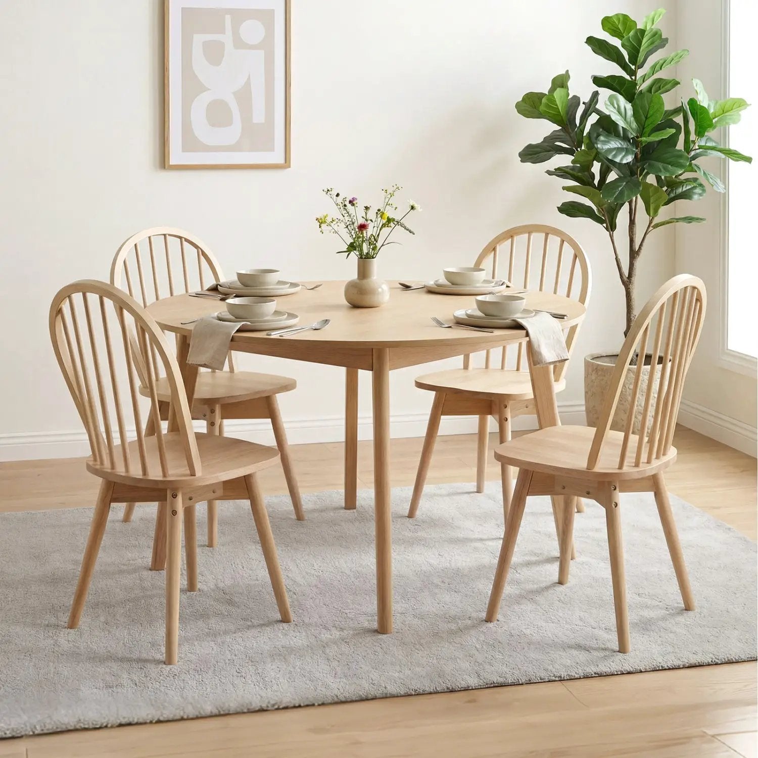 Swivel Windsor Dining Chairs Set of 4 with Solid Rubber Wood Frame by DirectDeals
