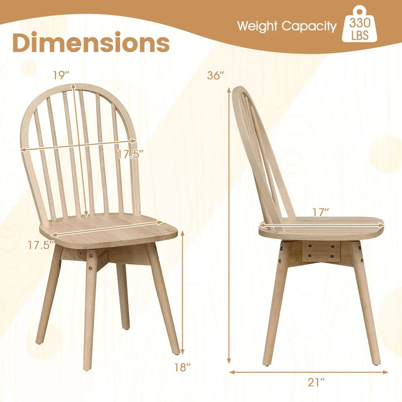 Swivel Windsor Dining Chairs Set of 4 with Solid Rubber Wood Frame by DirectDeals