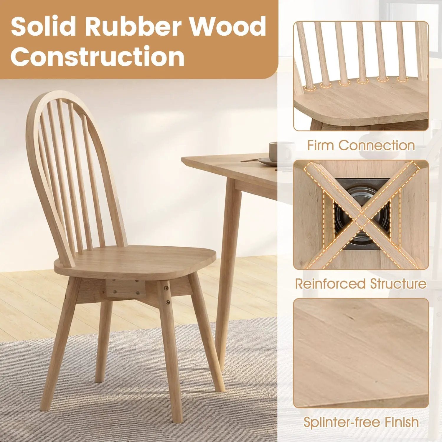 Swivel Windsor Dining Chairs Set of 4 with Solid Rubber Wood Frame by DirectDeals