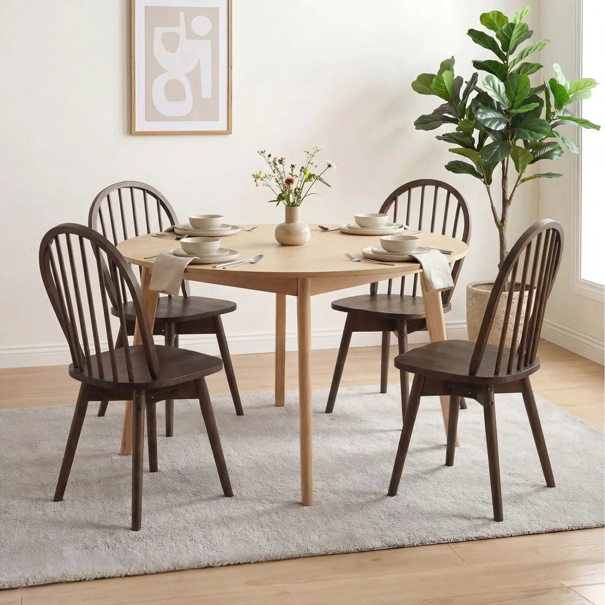 Swivel Windsor Dining Chairs Set of 4 with Solid Rubber Wood Frame, photo 3 of 16