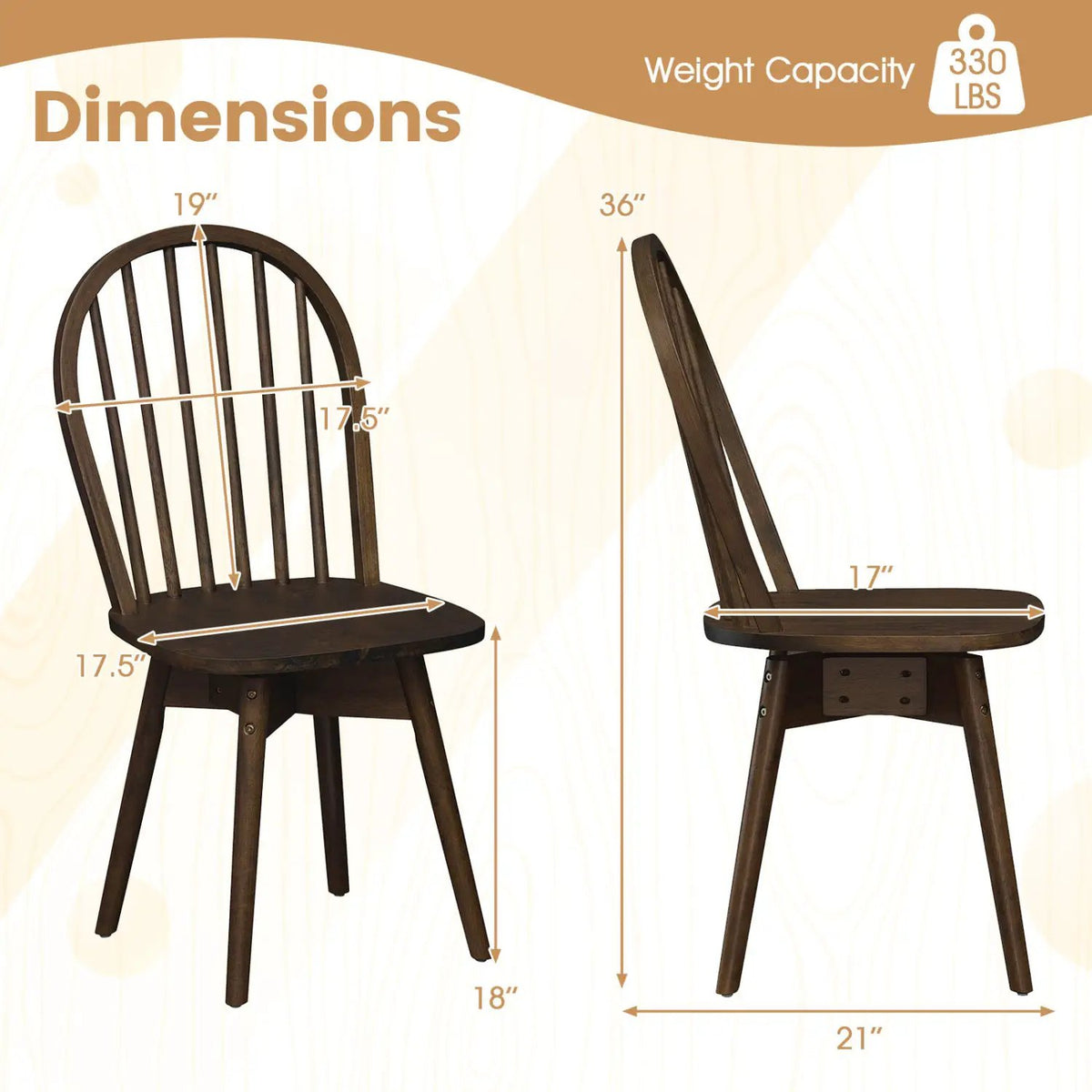 Swivel Windsor Dining Chairs Set of 4 with Solid Rubber Wood Frame, photo 4 of 16
