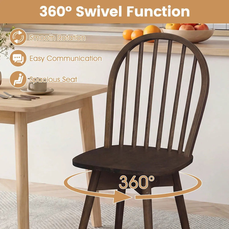 Swivel Windsor Dining Chairs Set of 4 with Solid Rubber Wood Frame by DirectDeals