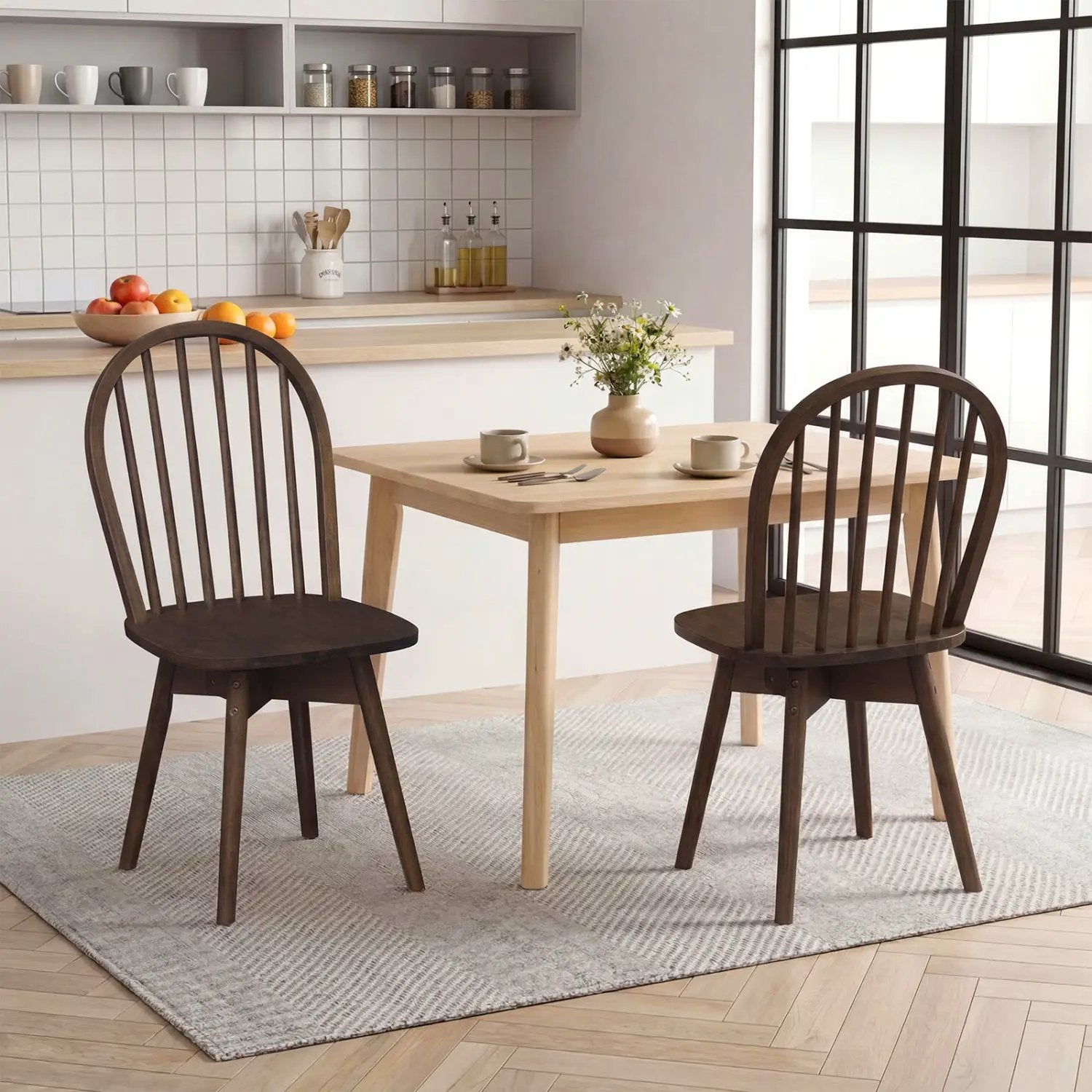 Swivel Windsor Dining Chairs Set of 2 with Solid Rubber Wood Frame by DirectDeals