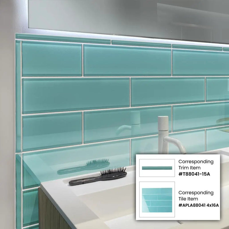 Sky Blue 4x16 Glossy Subway Glass Tile (12 pack, 5.33 sq ft/case) by Apollo Tile