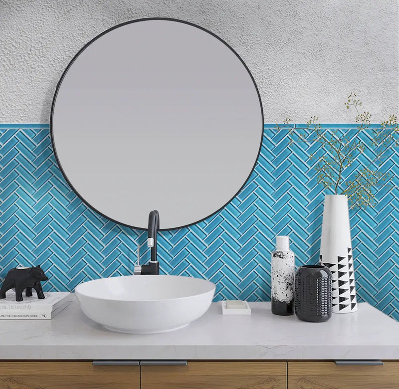 Sapphire Blue 11x13 Glossy Herringbone Glass Mosaic Tile (5 pack, 4.8125 sq ft/case) by Apollo Tile