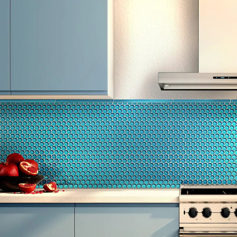 Sapphire Blue 12x12 Glossy Penny Round Glass Mosaic Tile (5 pack, 5 sq ft/case) by Apollo Tile
