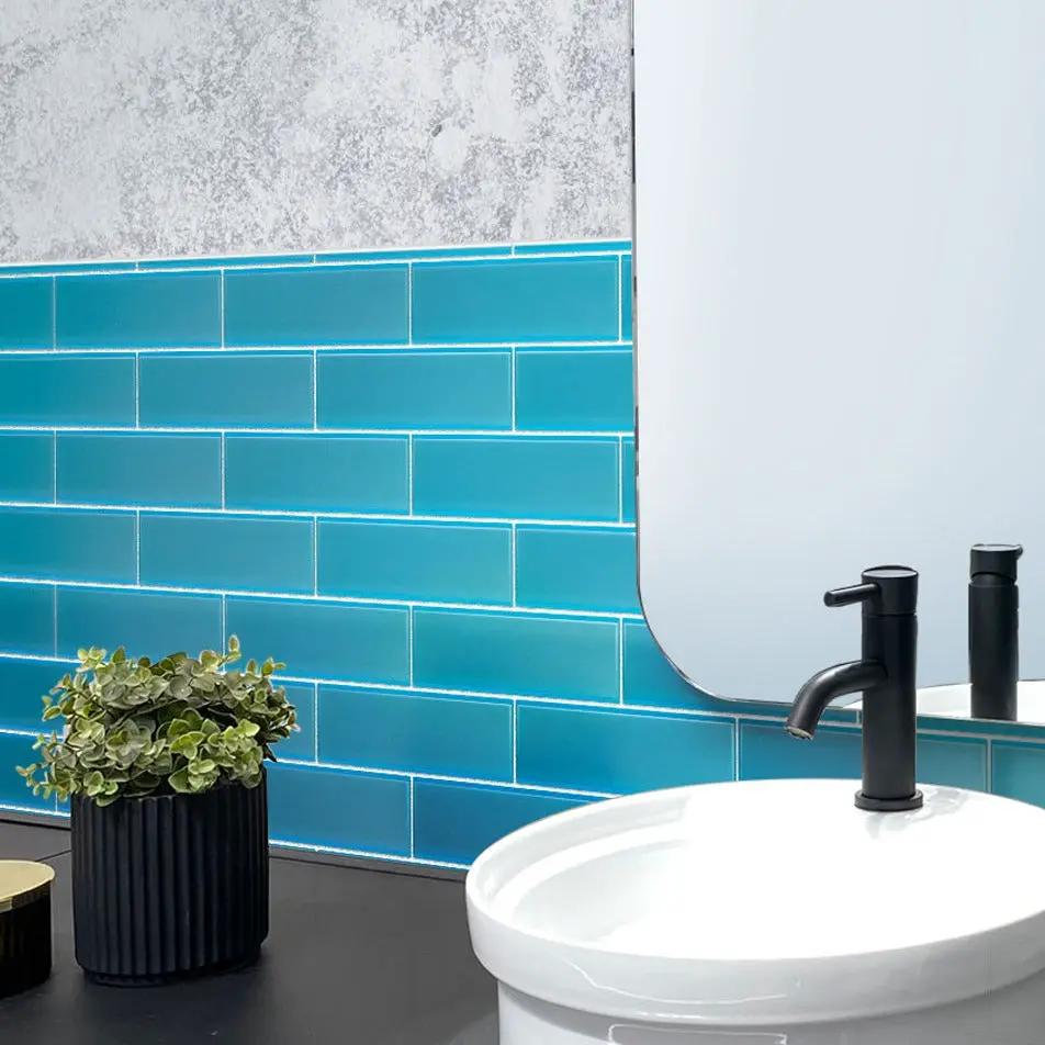 Sapphire Blue 0.5x12 Matte Glass Pencil Tile Trim (10 pack, 0.5 sq ft/case) by Apollo Tile