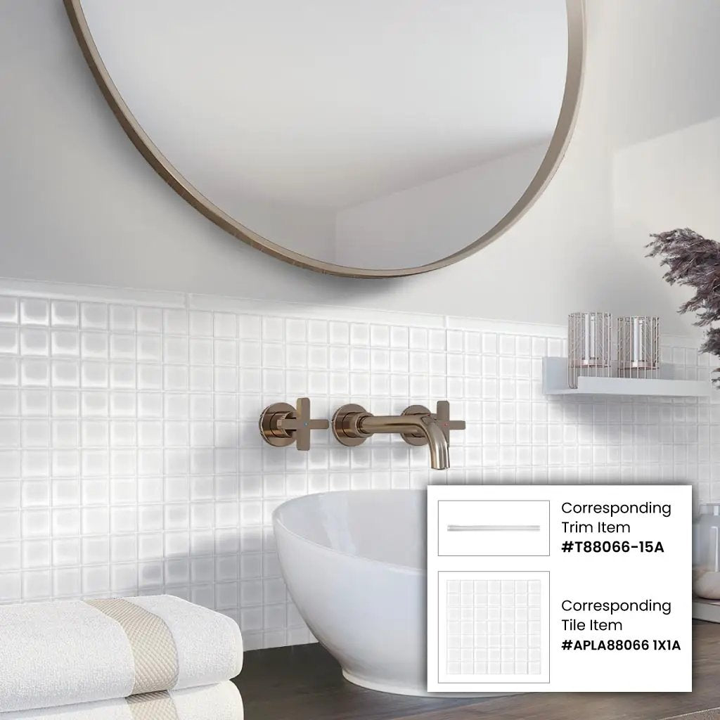 White 12x12 Glossy Square Glass Mosaic Tile (10 pack, 9.67 sq ft/case) by Apollo Tile