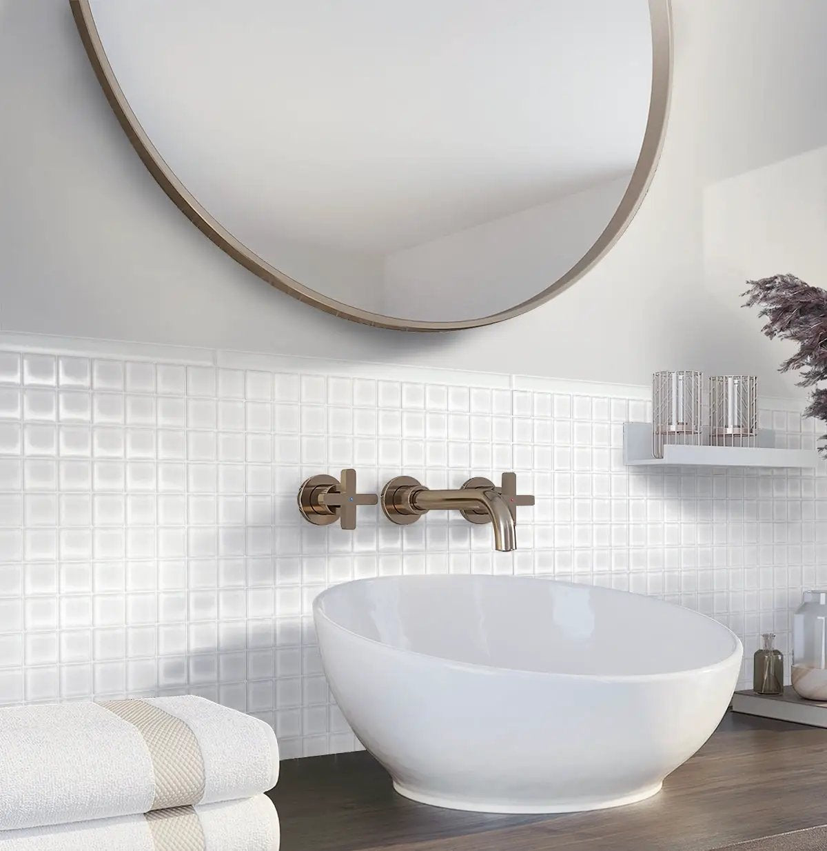 White 12x12 Glossy Square Glass Mosaic Tile (10 pack, 9.67 sq ft/case) by Apollo Tile