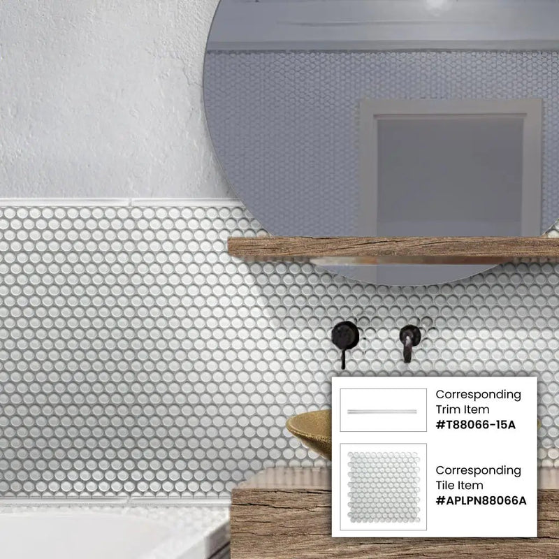 White 12x12 Glossy Penny Round Glass Mosaic Tile (5 pack, 5 sq ft/case) by Apollo Tile
